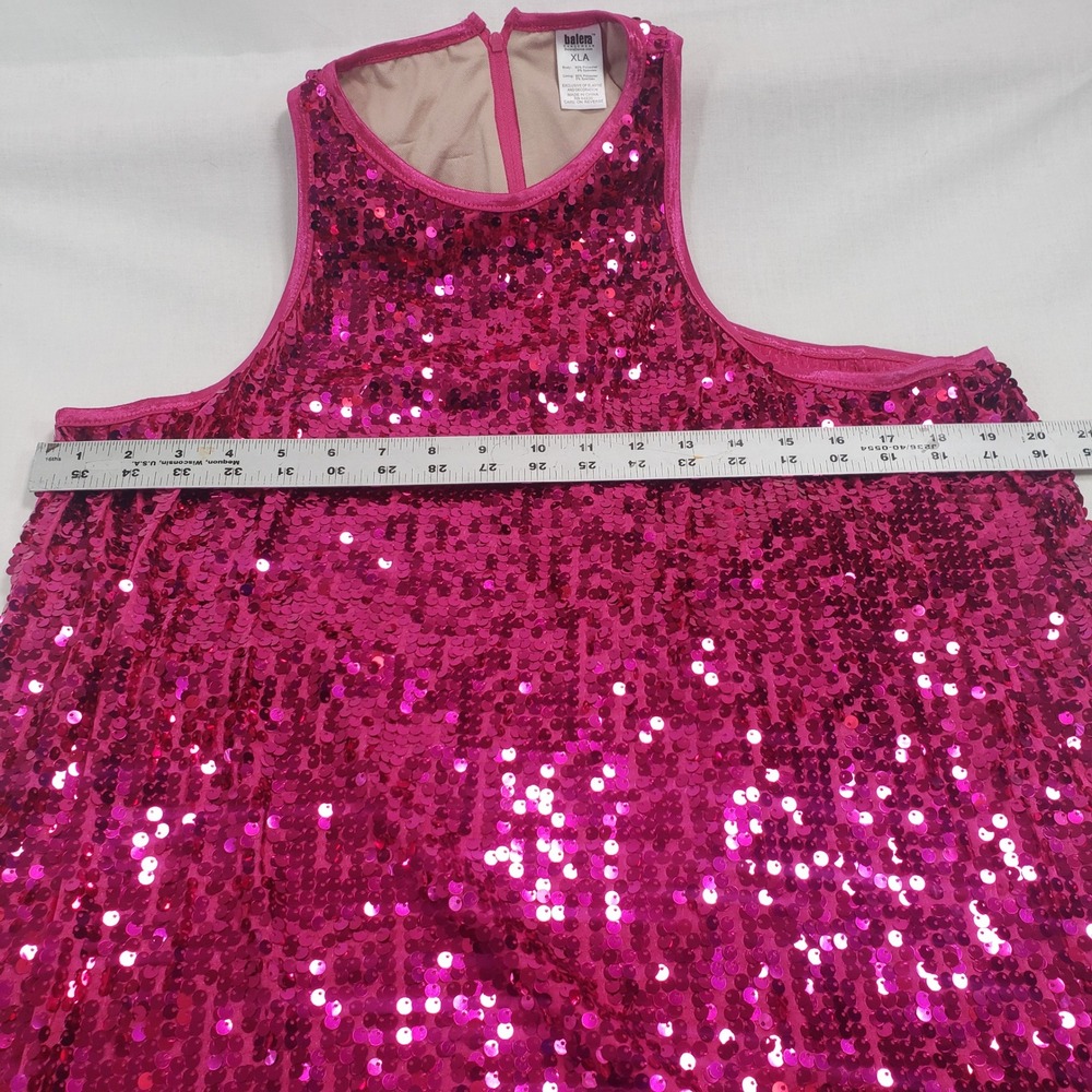 Balera Womens Sequin Dance Tank Top XLA Pink High Neck Back Zip - Picture 3 of 6